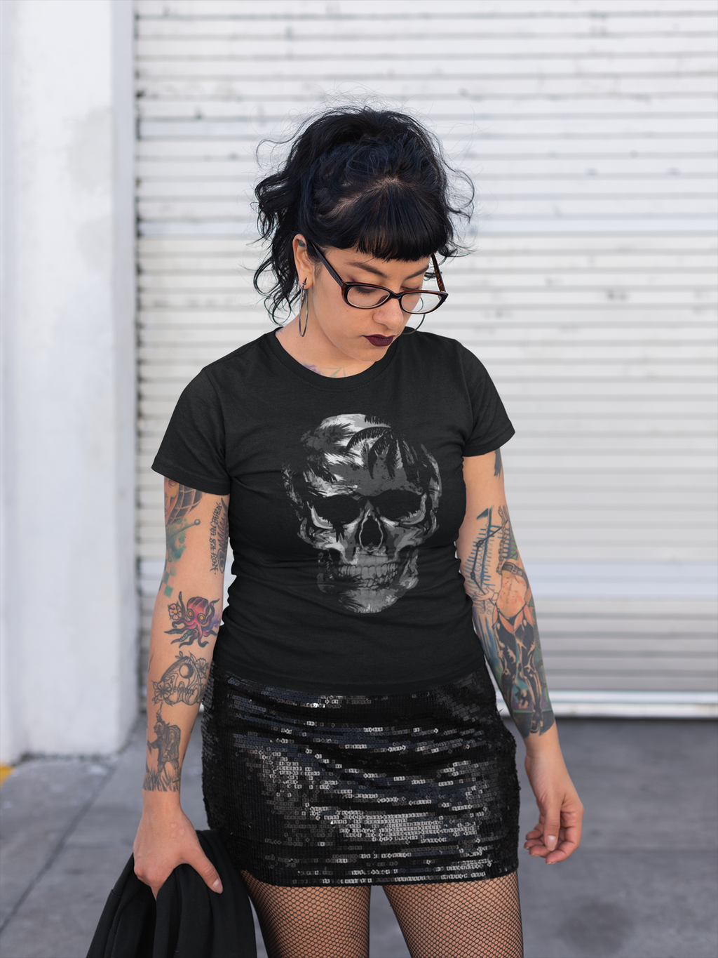 Women T shirt Skull Silver - Rock ☆ Spirit 