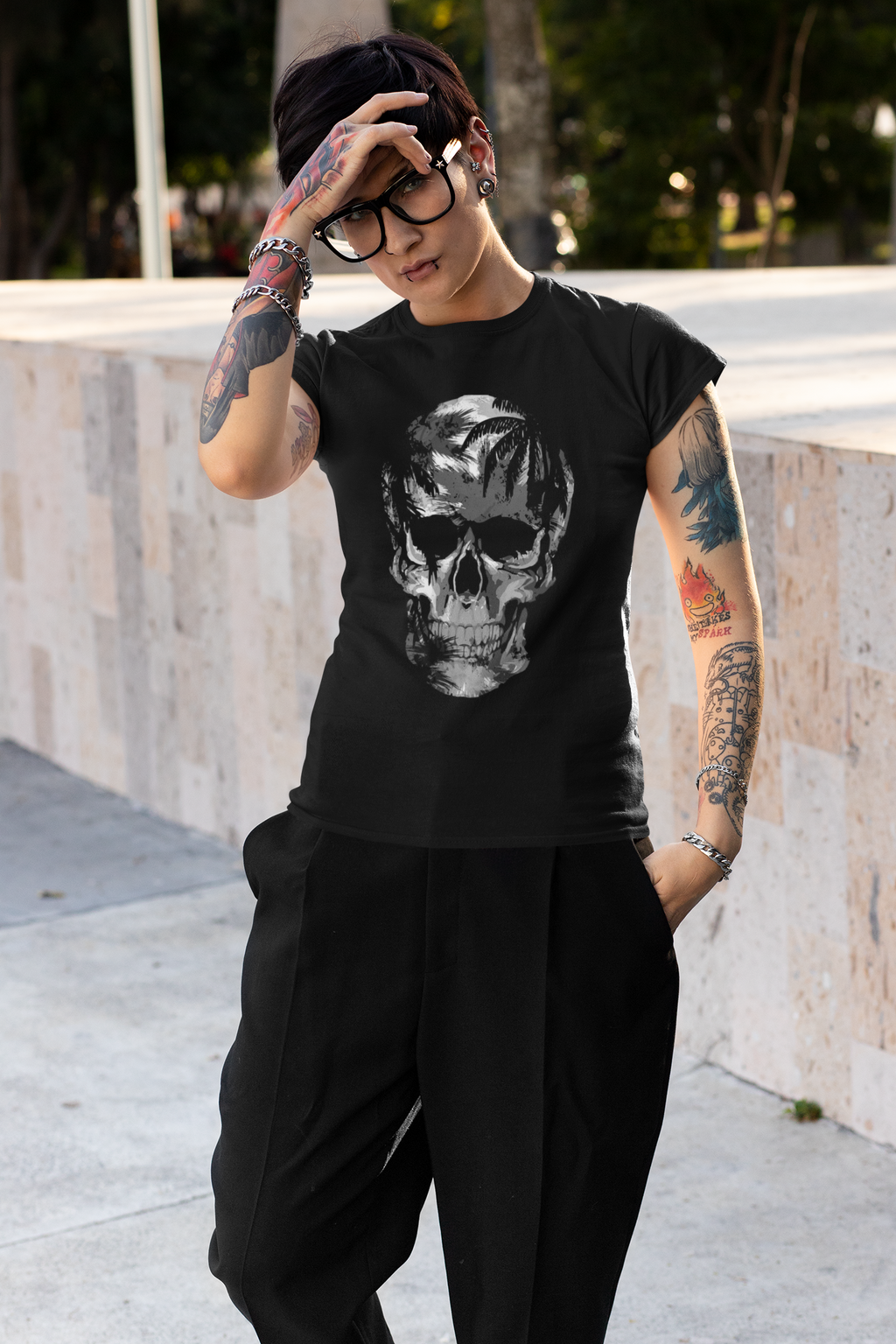 Women T shirt Skull Silver - Rock ☆ Spirit 